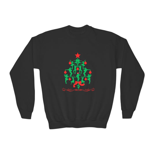 "Christmas Tree Dancer Silhouette" YOUTH SWEATSHIRT  Crewneck – Festive Ballet & Dance Holiday Sweatshirt for Dancers, Teachers, and Studios
