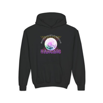 "Boogie, Hustle, Groove - Dancing" Streetwear Dance Graphic – Youth Heavy Blend Hooded Sweatshirt