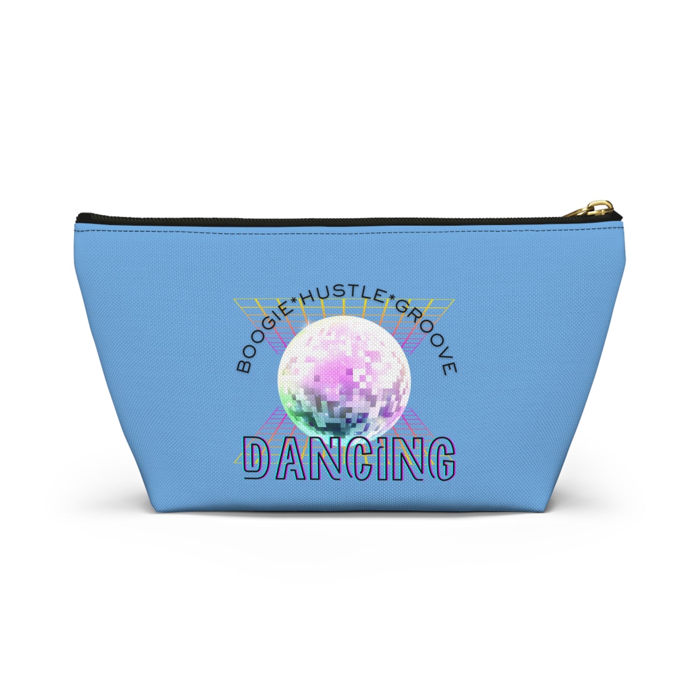 "Boogie, Hustle, Groove - Dancing" Retro Dance-Inspired Makeup Bag | Funky Bold Accessory Pouch for Dancers