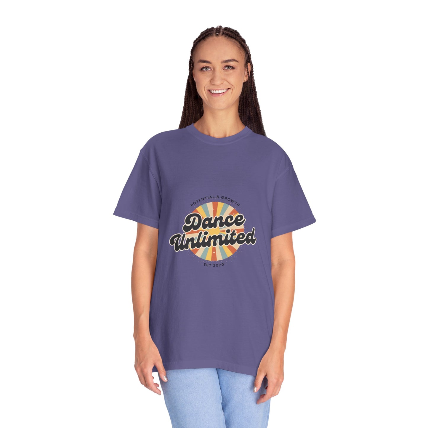"Dance Unlimited, Potential & Growth" Unisex Garment-Dyed T-Shirt – Retro-Inspired Dance Motivation Graphic Tee – Inspirational Shirt for Dancers"