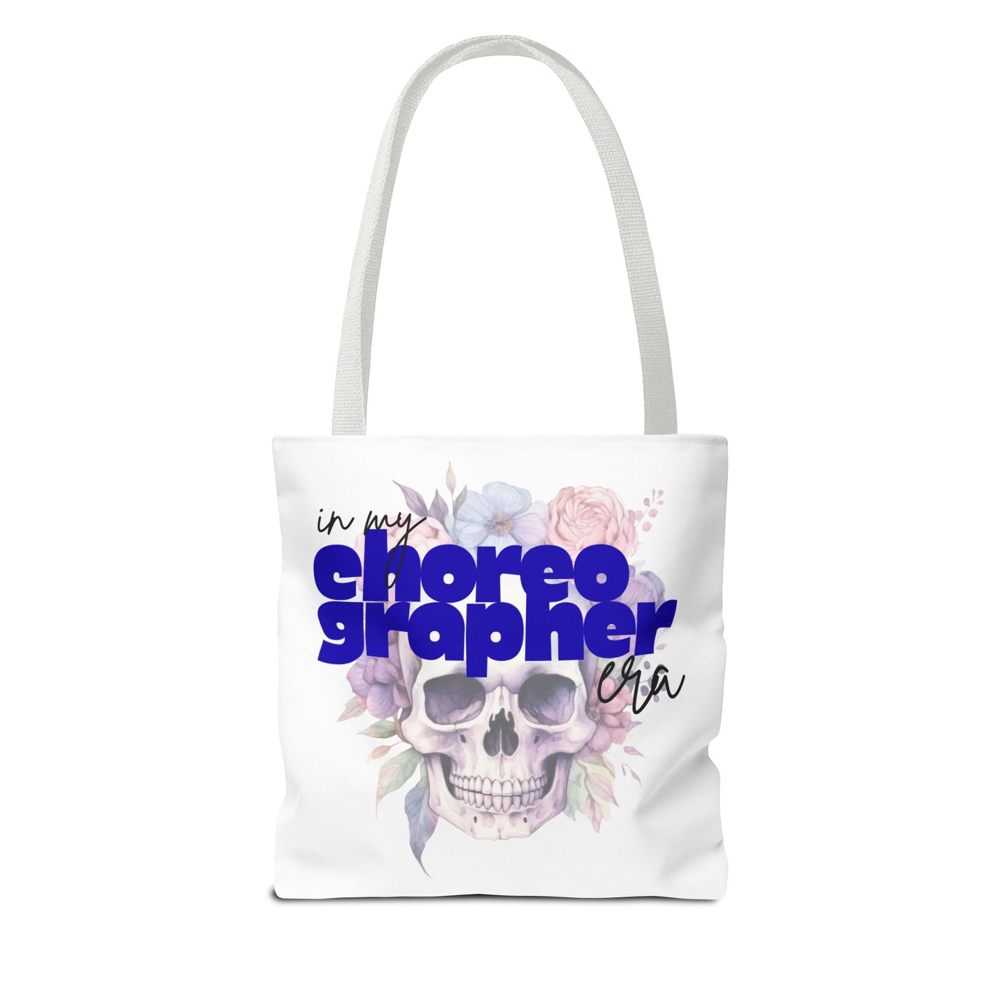 In My Choreographer Era Tote Bag with Colored Handles – Pastel Floral Skull Dance-Inspired Carryall