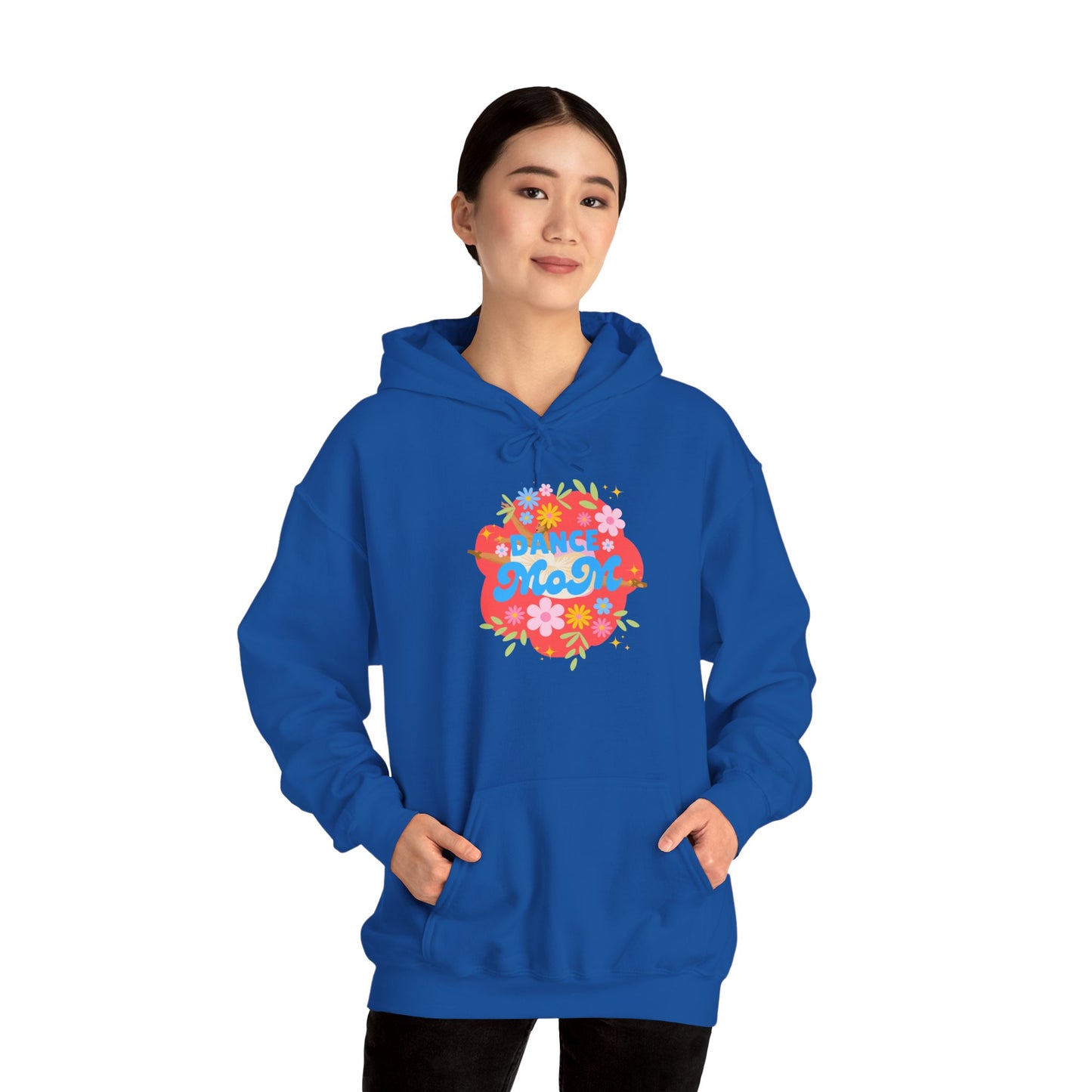 "Dance Mom" Superhero Hoodie – Floral Front Graphic & Fun Back Design | Unisex Hooded Sweatshirt for Proud Dance Parents
