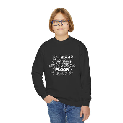 “Sleighing the Dance Floor” YOUTH SWEATSHIRT  Crewneck with Santa’s Sleigh and Reindeer – Festive Christmas Dance Sweatshirt for Kids and Young Dancers