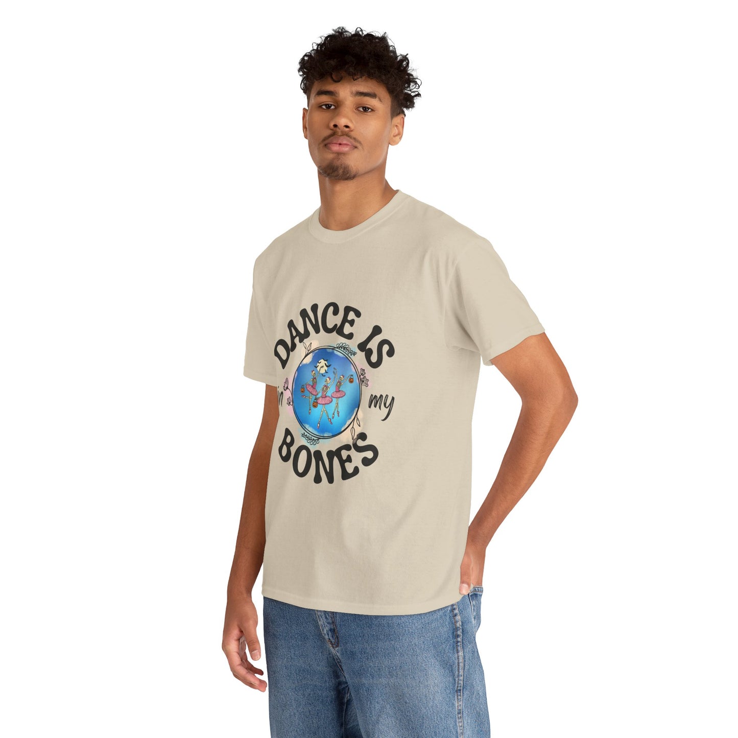 “Dance Is in My Bones” Halloween Dance T-Shirt with Dancing Skeletons Graphic - Unisex Heavy Cotton Tee