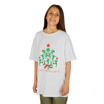 "Christmas Tree Dancer Silhouette" YOUTH TEE Short Sleeve – Festive Ballet & Dance Holiday Tee for Dancers, Teachers, and Studios
