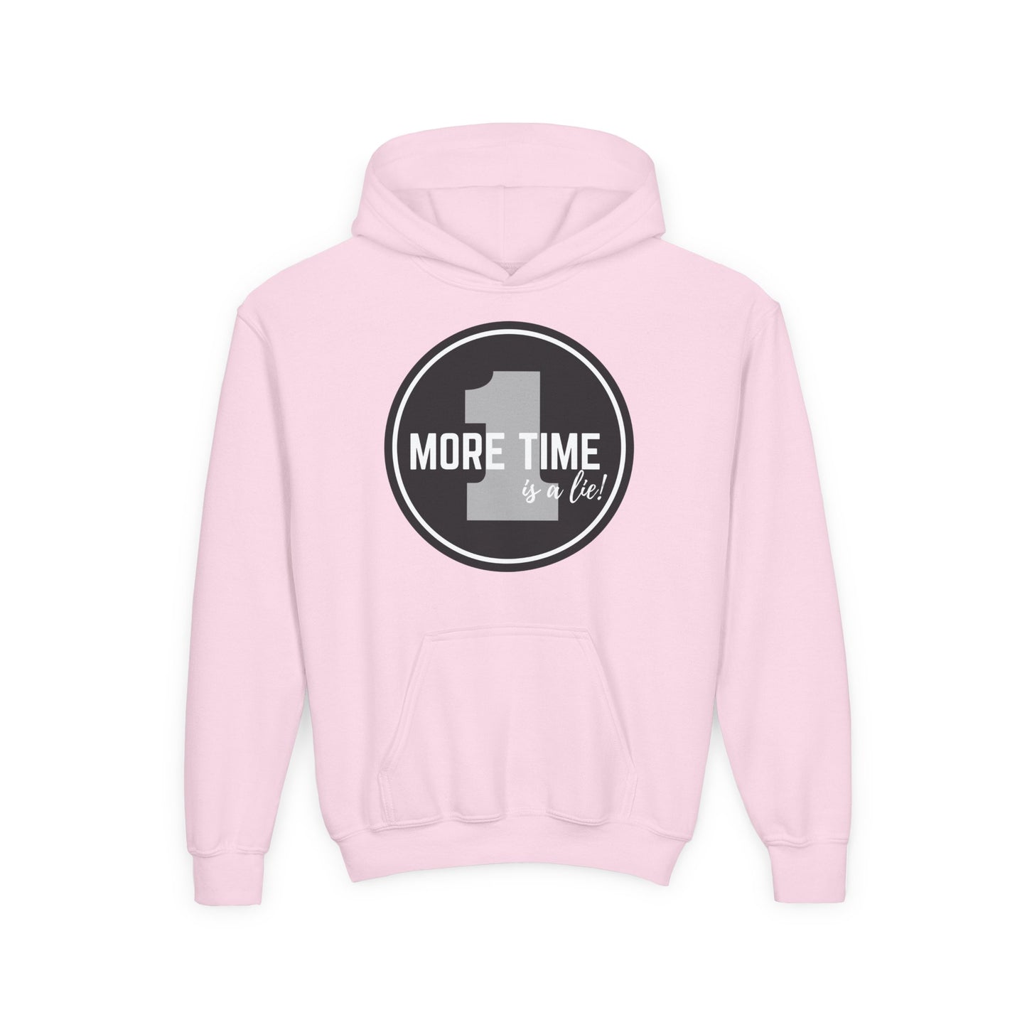 "One More Time Is a Lie" Youth Hooded Sweatshirt – Bold Dance Emblem Graphic Hoodie for Kids and Teens