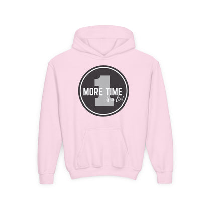 "One More Time Is a Lie" Youth Hooded Sweatshirt – Bold Dance Emblem Graphic Hoodie for Kids and Teens