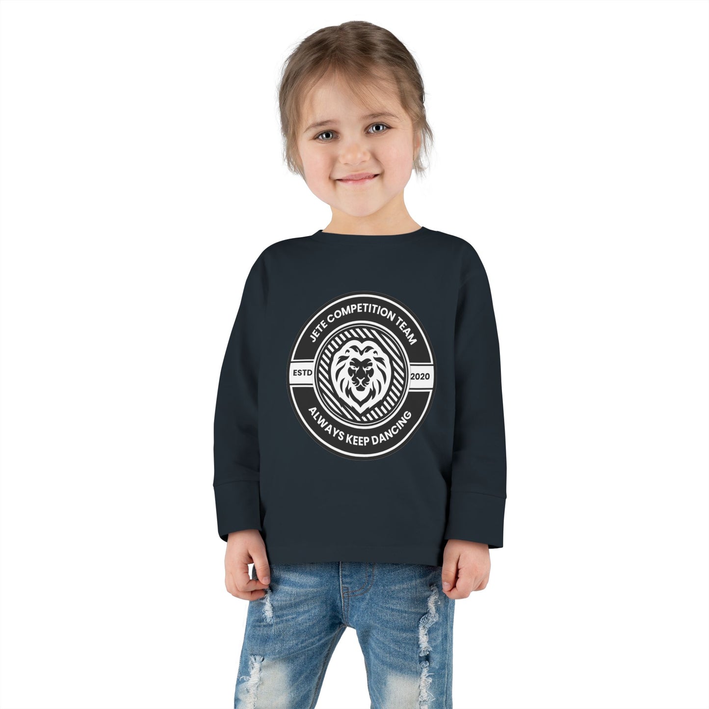 "Jeté Competition Team – Always Keep Dancing" Toddler Dance T-Shirt – Collegiate-Inspired Emblem Graphic Long Sleeve Tee for Kids