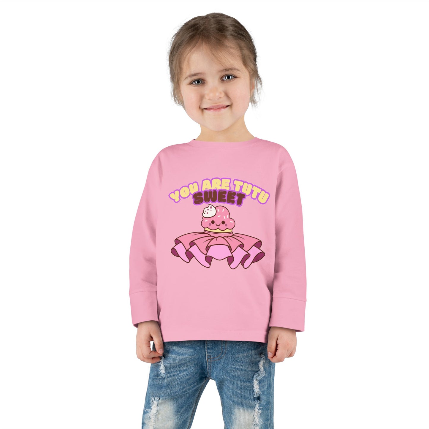 "You Are Tutu Sweet" Toddler Dance T-Shirt – Kawaii Cupcake in Tutu Graphic Long Sleeve Tee for Kids