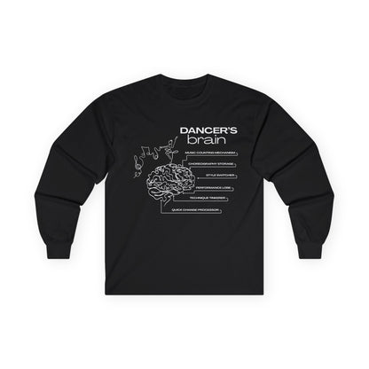 “Dancer’s Brain” Unisex Long Sleeve Tee – Funny Ballet & Dance Graphic Shirt with Labeled Brain Design + Optional Name or Studio Personalization