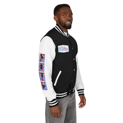 Levels Premium Collection Dance Letterman Jacket – Colorful Unisex Streetwear Varsity Jacket with "Levels Pictures Textures" Front and Dancer Silhouette Back Graphic