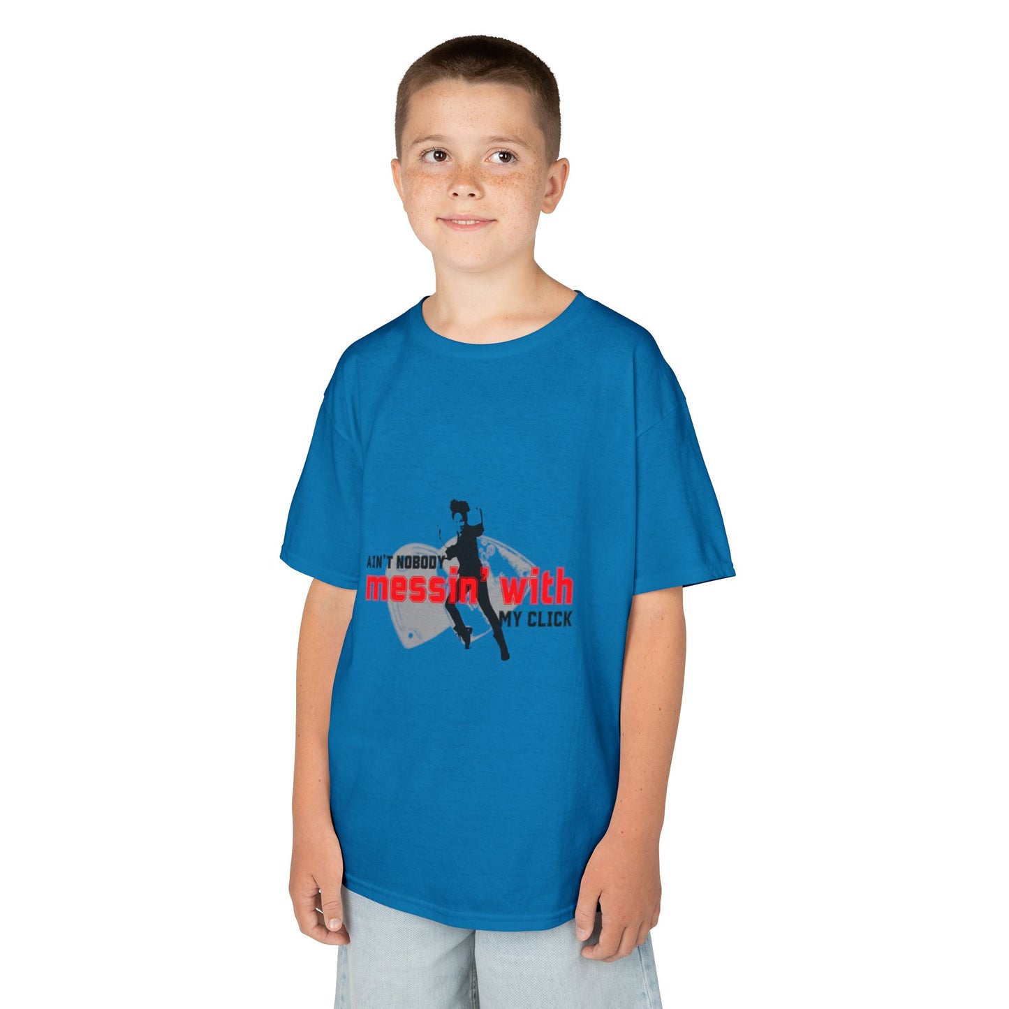 "Ain’t Nobody Messin’ With My Click" – Youth Short Sleeve Dance Tee with Tap Shoes & Tap Dancer Graphic