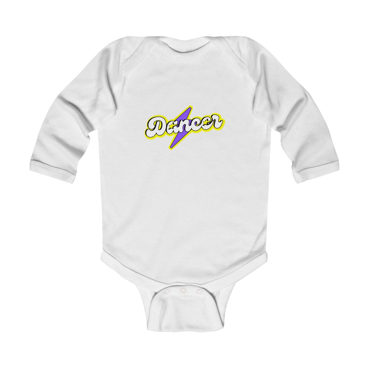 "Dancer" Infant Long Sleeve Bodysuit – Superhero-Inspired Dance Graphic Baby Outfit for Future Performers