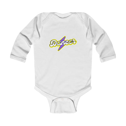 "Dancer" Infant Long Sleeve Bodysuit – Superhero-Inspired Dance Graphic Baby Outfit for Future Performers