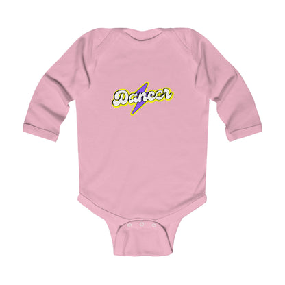 "Dancer" Infant Long Sleeve Bodysuit – Superhero-Inspired Dance Graphic Baby Outfit for Future Performers