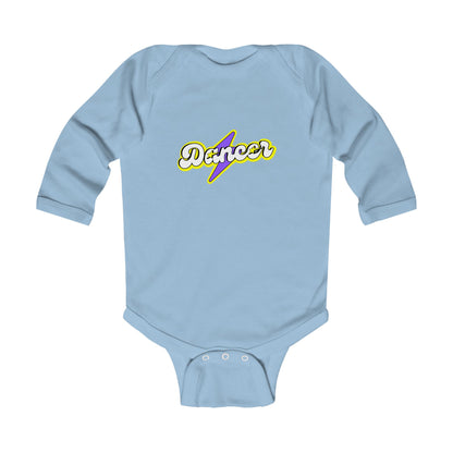 "Dancer" Infant Long Sleeve Bodysuit – Superhero-Inspired Dance Graphic Baby Outfit for Future Performers