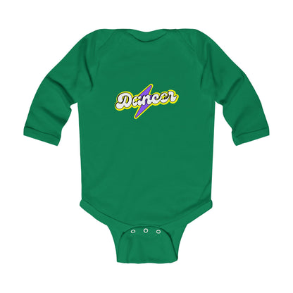 "Dancer" Infant Long Sleeve Bodysuit – Superhero-Inspired Dance Graphic Baby Outfit for Future Performers