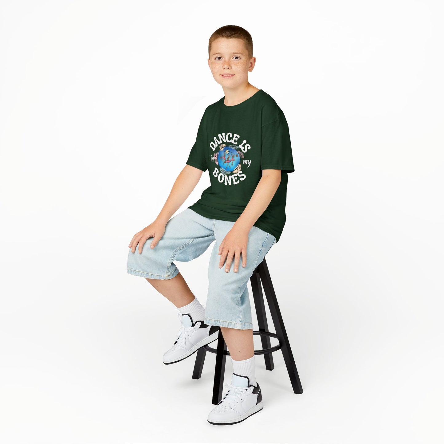 "Dance Is in My Bones” Halloween Dance T-Shirt with Dancing Skeletons Graphic - Kids Heavy Cotton™ Tee