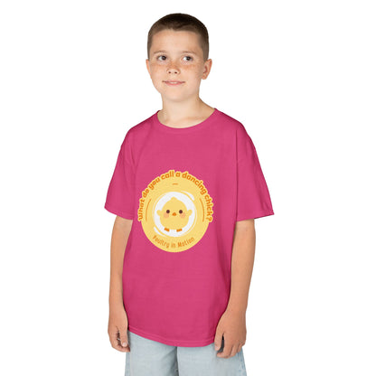 “What do you call a dancing chick? Poultry in Motion” Funny Chick Dance Tee for Kids – Cute Chicken Graphic - Youth Dance Pun T-Shirt
