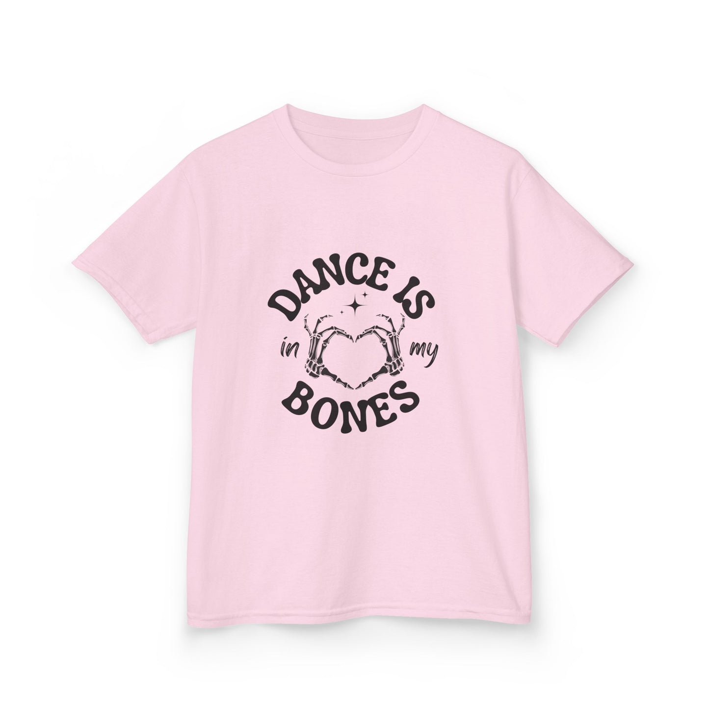 “Dance Is in My Bones” Halloween Dance T-Shirt with Cute Skeleton Heart Graphic - Kids Heavy Cotton™ Tee