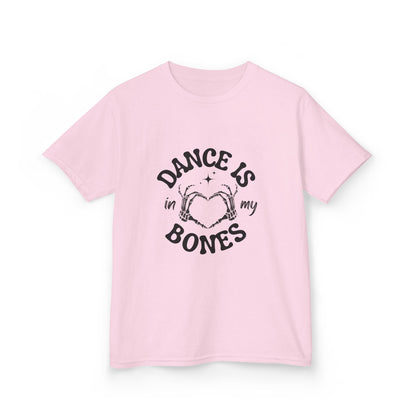 “Dance Is in My Bones” Halloween Dance T-Shirt with Cute Skeleton Heart Graphic - Kids Heavy Cotton™ Tee