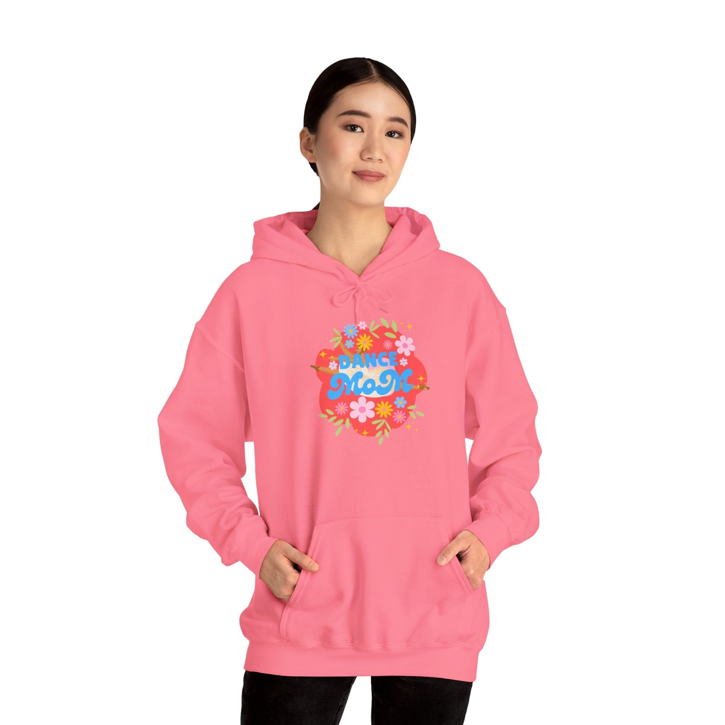 "Dance Mom" Superhero Hoodie – Floral Front Graphic & Fun Back Design | Unisex Hooded Sweatshirt for Proud Dance Parents
