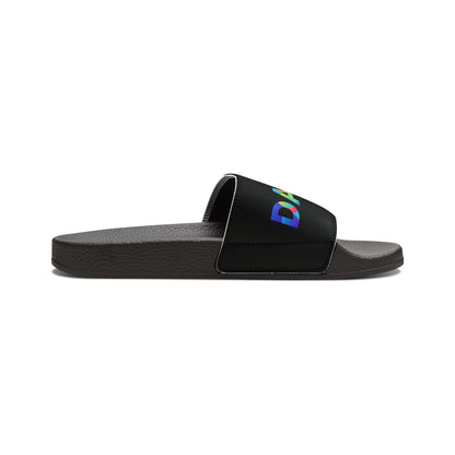 MEN'S SIZES - “Dancer” Colorful Text – Dance-Inspired Custom Slides with Removable Straps | Men’s Sandal Slides