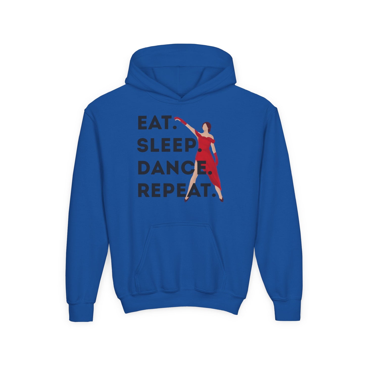 "Eat Sleep Dance Repeat" Youth Hooded Sweatshirt – Bold Dancer Graphic Fleece Hoodie for Kids and Teens