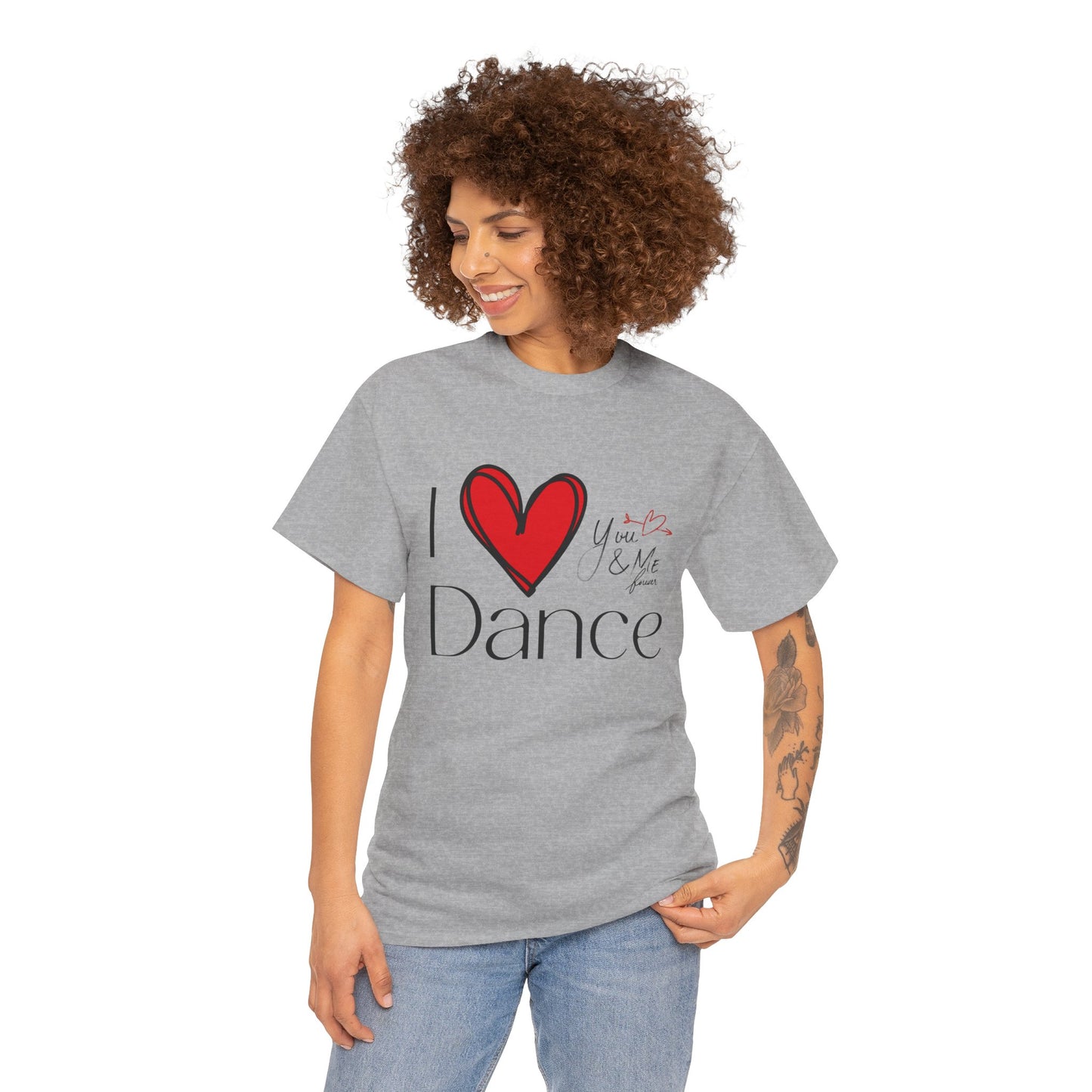 "I Love Dance" Unisex Heavy Cotton Tee – Hand-Drawn Heart & Note Graphic Dance Lover T-Shirt