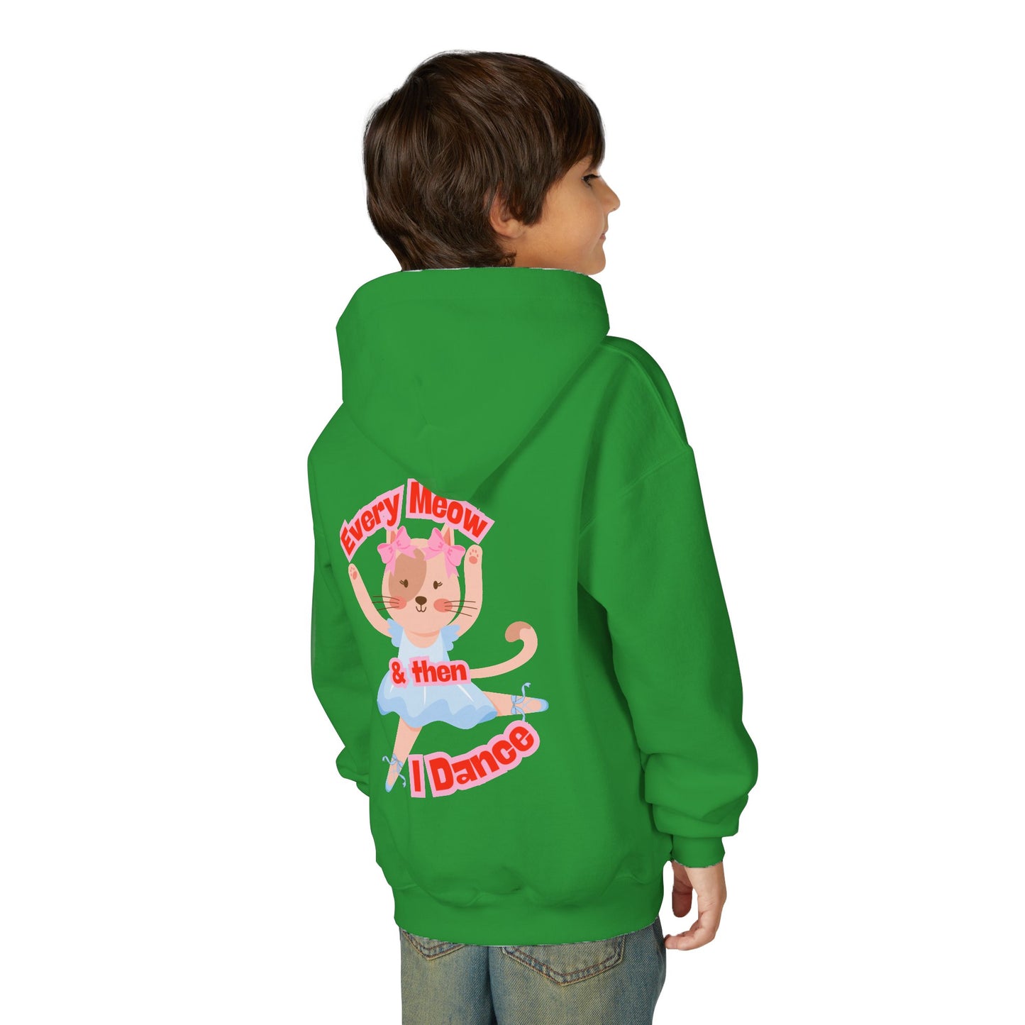 “Every Meow & Then I Dance” Adorable Dancing Cat Graphic | Cute Cat Dance Hoodie for Kids & Young Ballet Enthusiasts - Unisex Youth Hoodie
