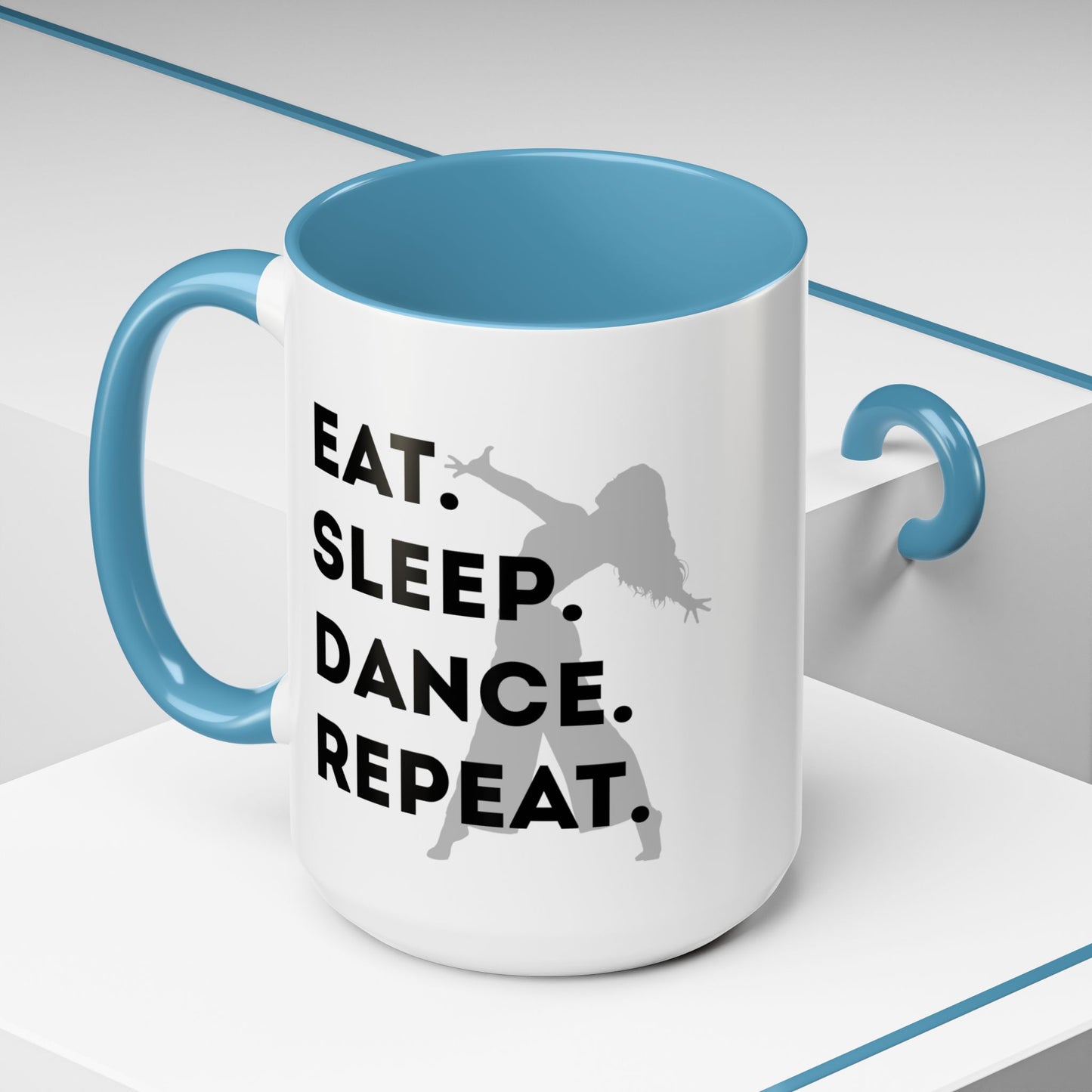 "Eat Sleep Dance Repeat" Accent Coffee Mug – Gray Dancer Graphic Ceramic Mug for Dance Lovers