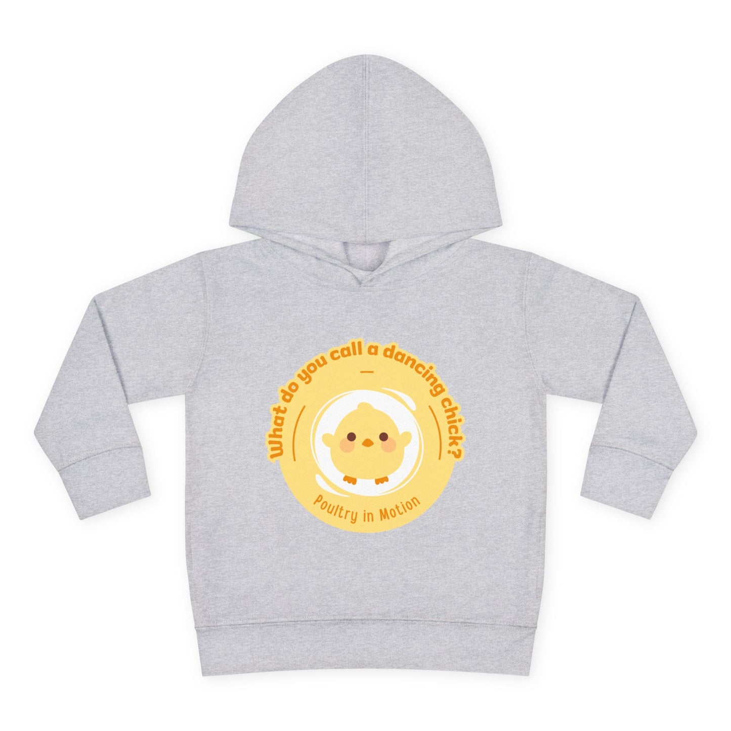 "What do you call a dancing chick? Poultry in Motion." Toddler Pullover Hoodie – Funny Dancing Chicken Pun Graphic Fleece Sweatshirt for Kids