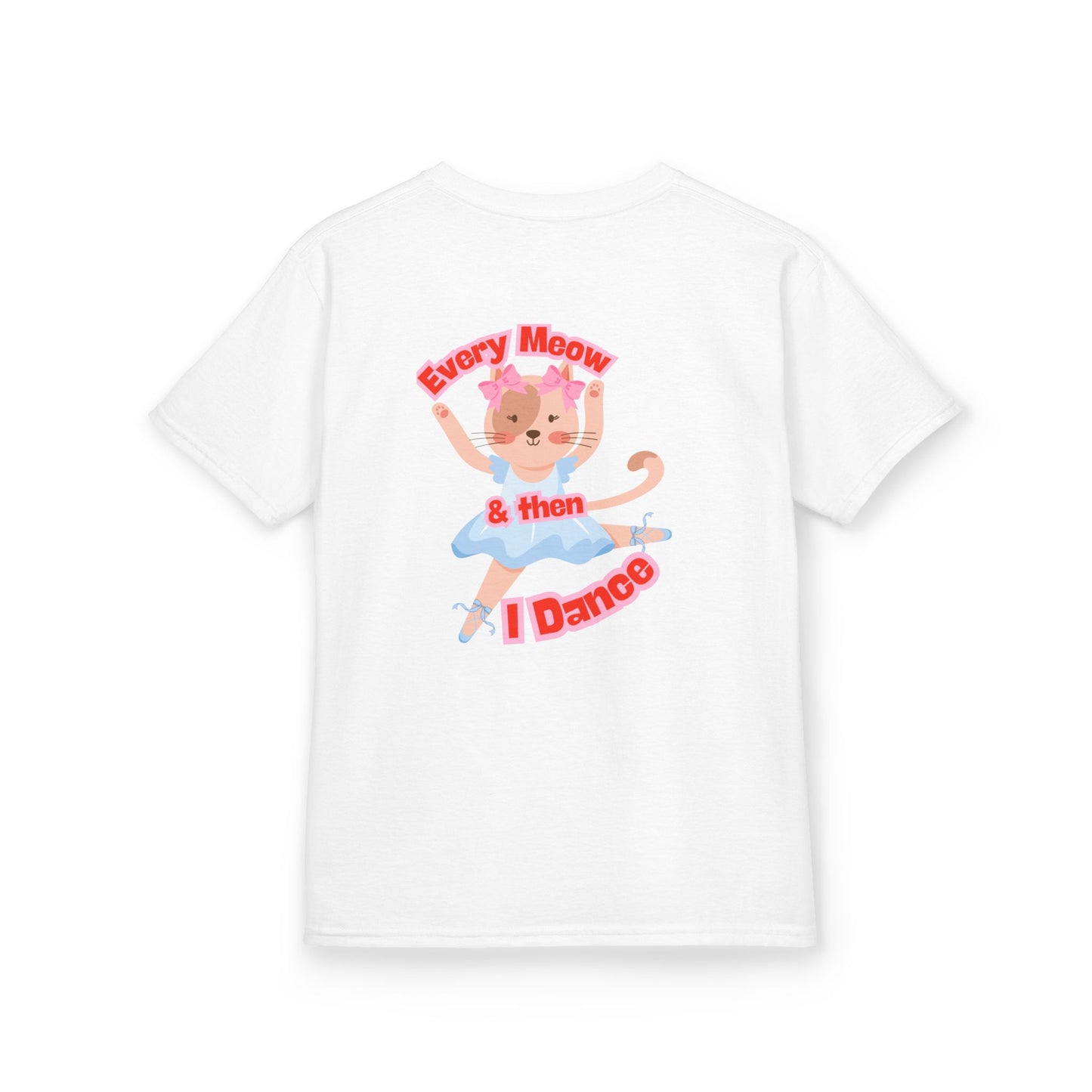 "Every Meow & Then I Dance" – Youth Short Sleeve Tee with Cute Dancing Cat Graphic | Kids’ Dance & Cat Lover T-Shirt