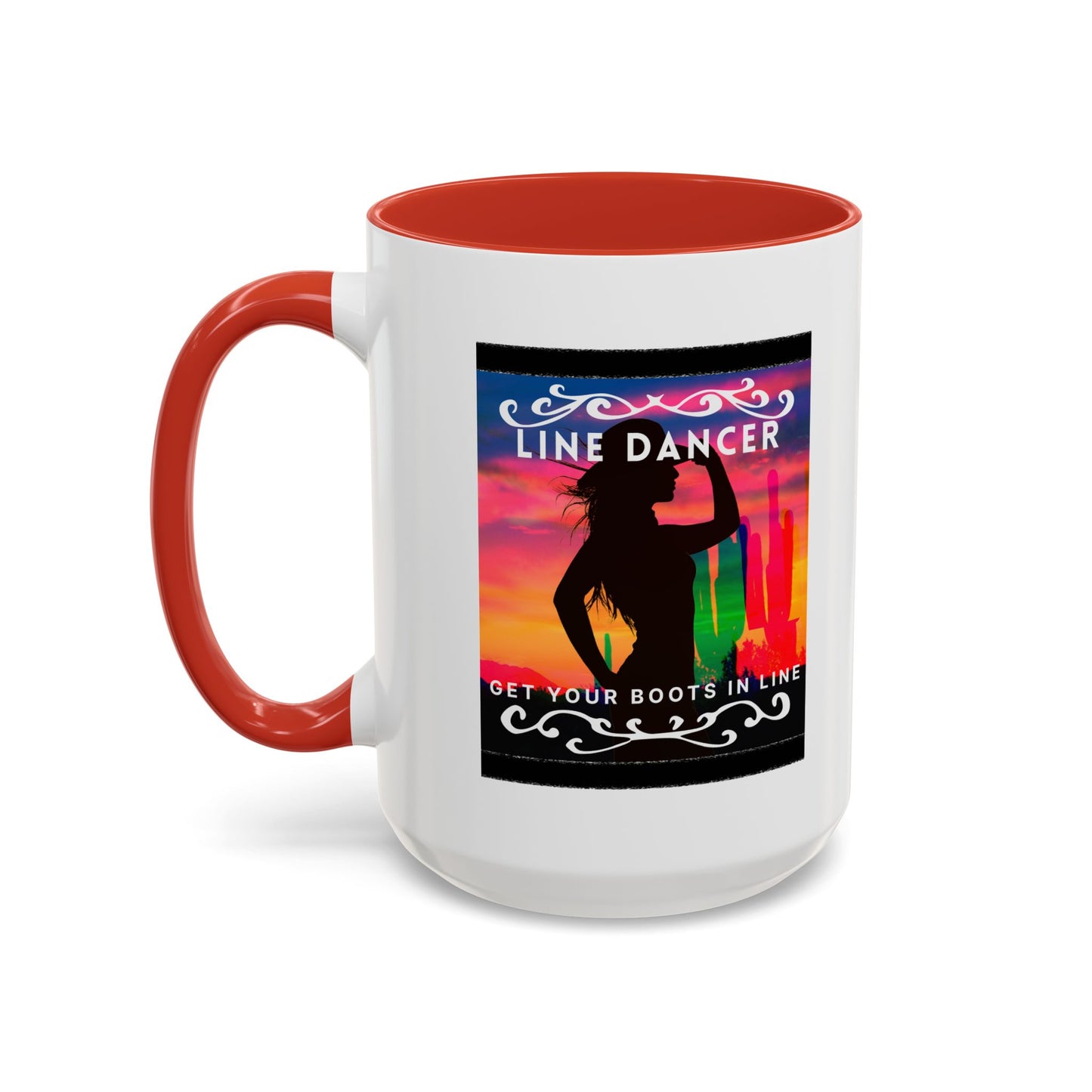 "Line Dancer" Accent Coffee Mug – Cute Cowgirl Graphic Ceramic Mug for Country Dance Lovers