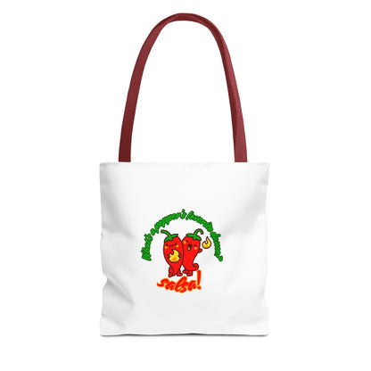 “What’s a Pepper’s Favorite Dance? Salsa!” Salsa Dance Pun Tote Bag – Funny Kawaii Pepper Graphic Canvas Bag for Dancers & Food Lovers