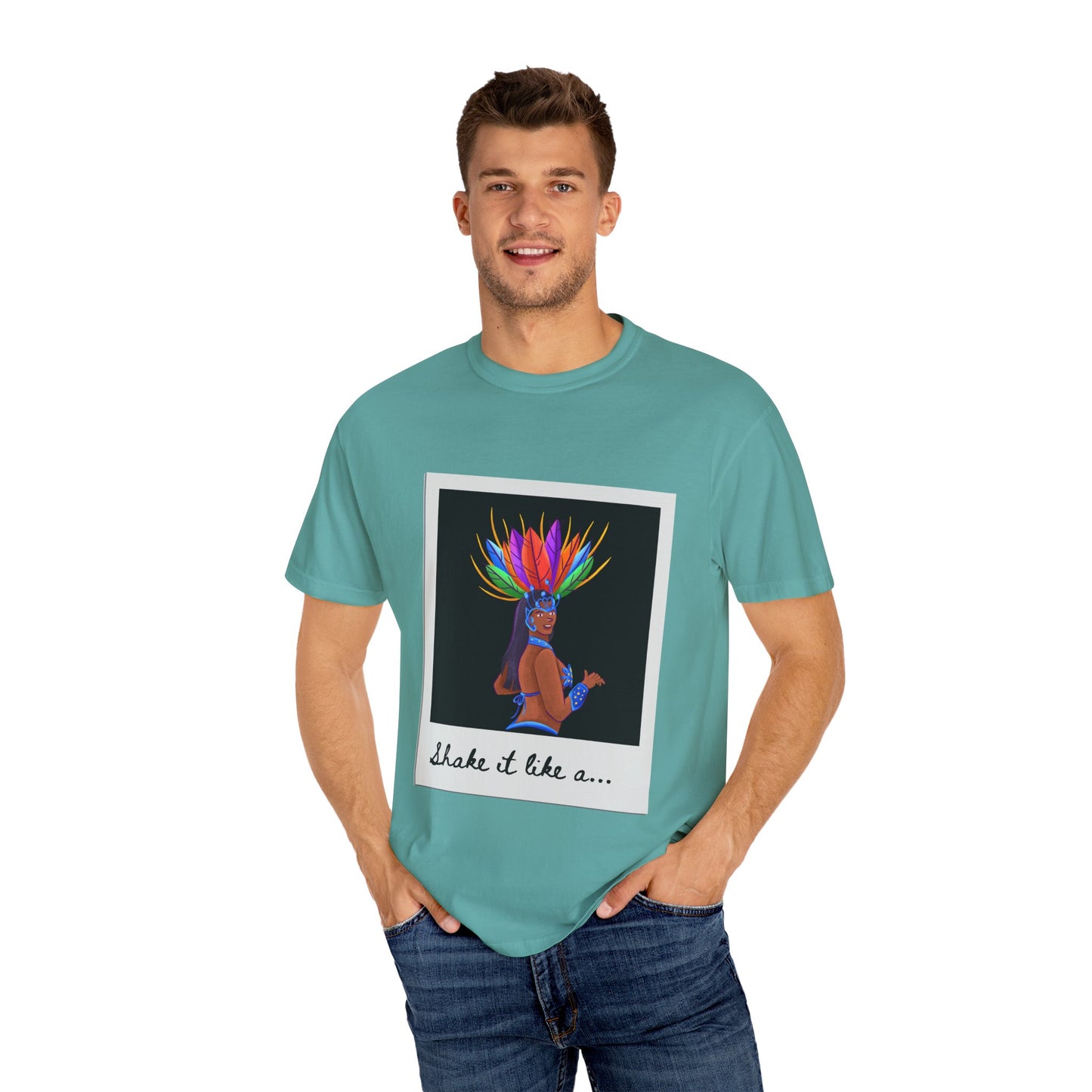 "Shake It Like a Samba Star" Unisex Garment-Dyed Dance T-Shirt – Bold Carnival-Inspired Graphic Tee for Dancers