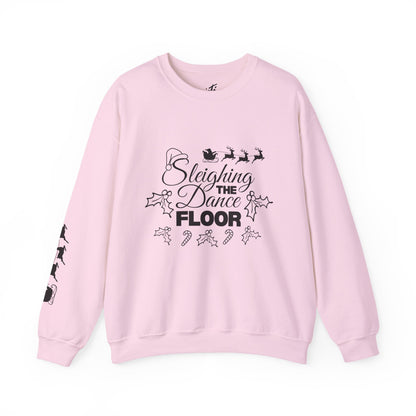 “Sleighing the Dance Floor” ADULT SWEATSHIRT Unisex Heavy Blend Crewneck – Festive Christmas Dance Sweatshirt with Santa’s Sleigh & Reindeer Arm Design, Perfect for Dancers & Studios