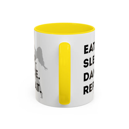 "Eat Sleep Dance Repeat" Accent Coffee Mug – Gray Dancer Graphic Ceramic Mug for Dance Lovers