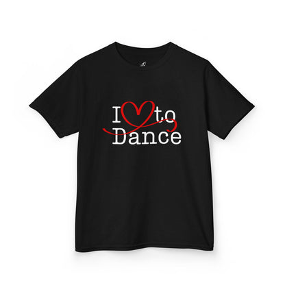 "I Love to Dance" Youth Short Sleeve Tee – Hand-Drawn Heart Graphic Dance Lover T-Shirt