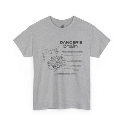 “Dancer’s Brain” Funny Dance Anatomy T-Shirt – Unisex Heavy Cotton Tee with Cute Dancer Brain Diagram and Optional Back Personalization