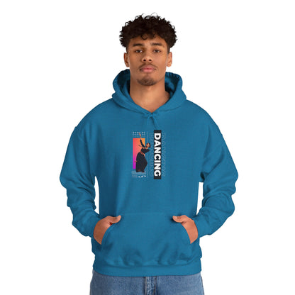 “Dancing” Text with Streetwear-Style Female Dancer Graphic - Unisex Heavy Blend™ Hooded Sweatshirt – Cozy Dance Hoodie for Ballet & Hip-Hop Enthusiasts