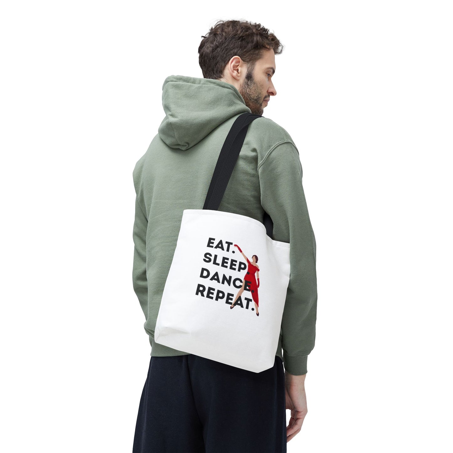 "Eat Sleep Dance Repeat" Canvas Tote Bag – Bold Dancer Graphic Dance Bag for Studio, School & Everyday Use