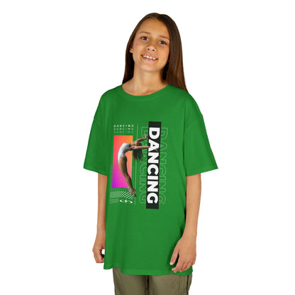 “Dancing” Youth Short Sleeve T-Shirt – Streetwear-Inspired Female Dancer Graphic – Stylish Kids Dance Apparel Tee