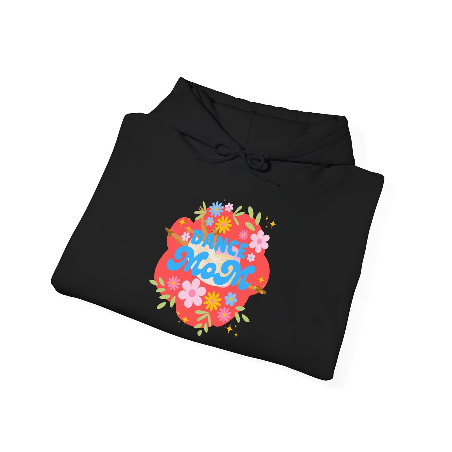 "Dance Mom" Superhero Hoodie – Floral Front Graphic & Fun Back Design | Unisex Hooded Sweatshirt for Proud Dance Parents