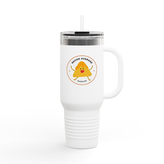 "Nacho Average Dancer" 40oz Insulated Travel Mug – Cute Kawaii Nacho Graphic Dance Tumbler for On-the-Go Hydration