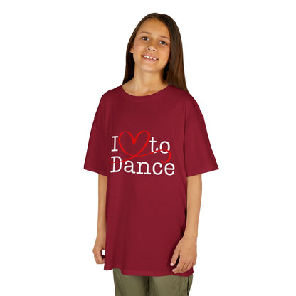 "I Love to Dance" Youth Short Sleeve Tee – Hand-Drawn Heart Graphic Dance Lover T-Shirt