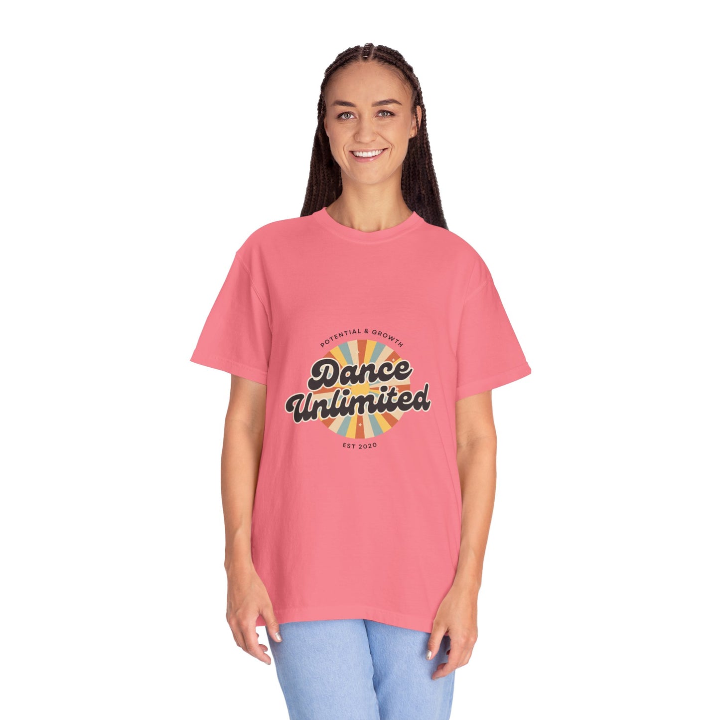 "Dance Unlimited, Potential & Growth" Unisex Garment-Dyed T-Shirt – Retro-Inspired Dance Motivation Graphic Tee – Inspirational Shirt for Dancers"