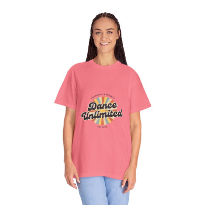 "Dance Unlimited, Potential & Growth" Unisex Garment-Dyed T-Shirt – Retro-Inspired Dance Motivation Graphic Tee – Inspirational Shirt for Dancers"