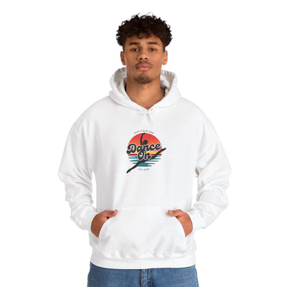 “Keep Calm and Dance On” Retro Hoodie – Unisex Dance-Inspired Hooded Sweatshirt for Dancers & Movement Lovers