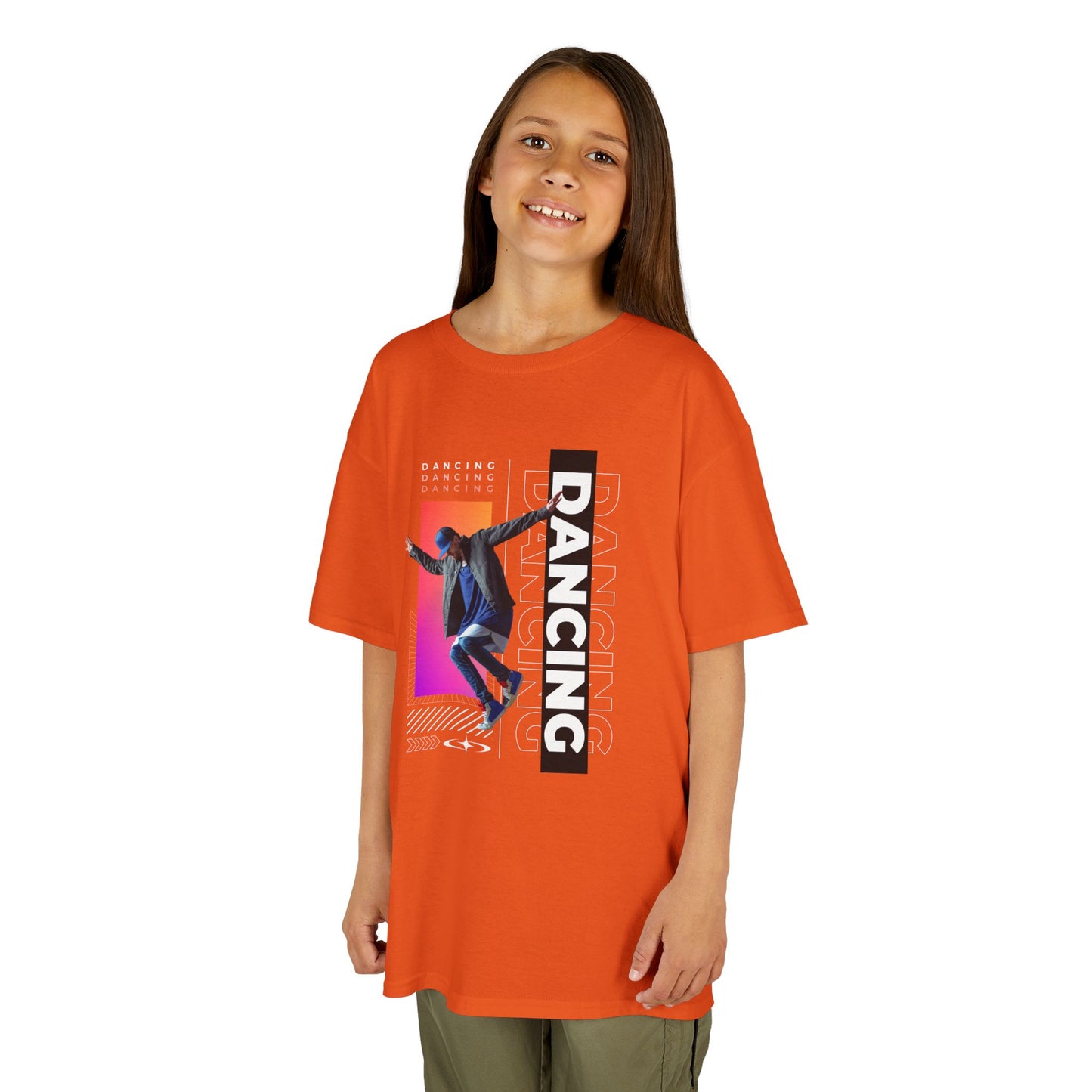“Dancing” Youth Short Sleeve T-Shirt – Streetwear-Inspired Male Dancer Graphic – Stylish Kids Dance Apparel Tee